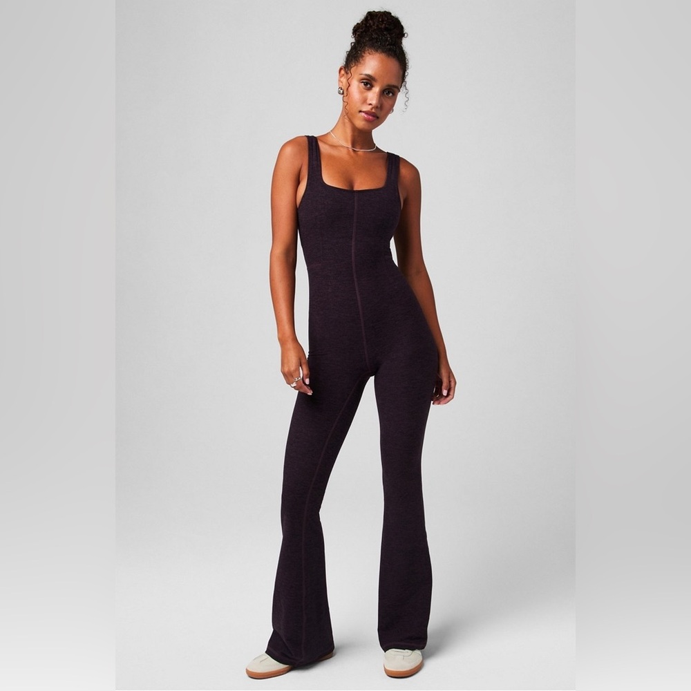 Deep Plum Fabletics HeatherFlex Kick Flare Jumpsuit Medium